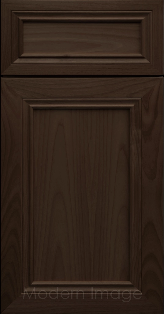 Corona Flat Panel Kitchen Cabinet in Brownie Stain with mitered molding